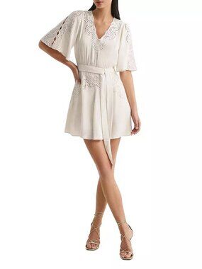REISS Rhea Broderie Flippy Dress Ivory
